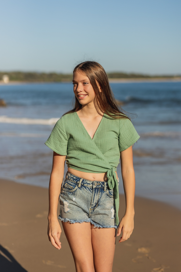 Sunny Days Wrap Top - Seagrass Green