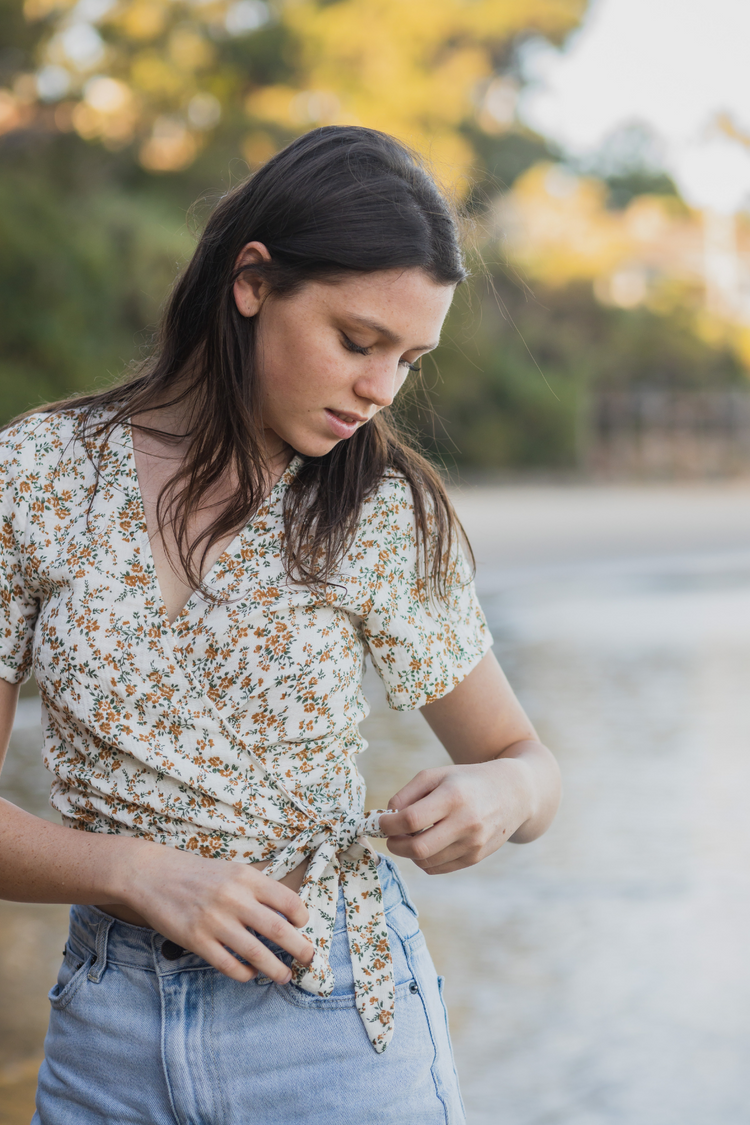 Sunny Days Wrap Top - Yellow Ditzy Floral